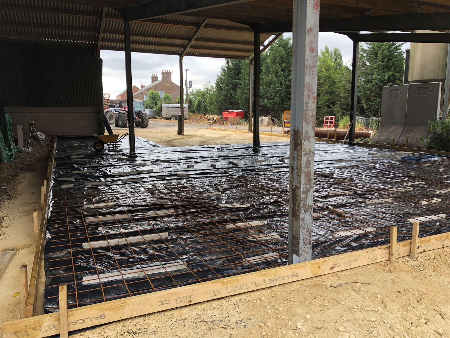 Membrane and mesh in place for a slab pour
