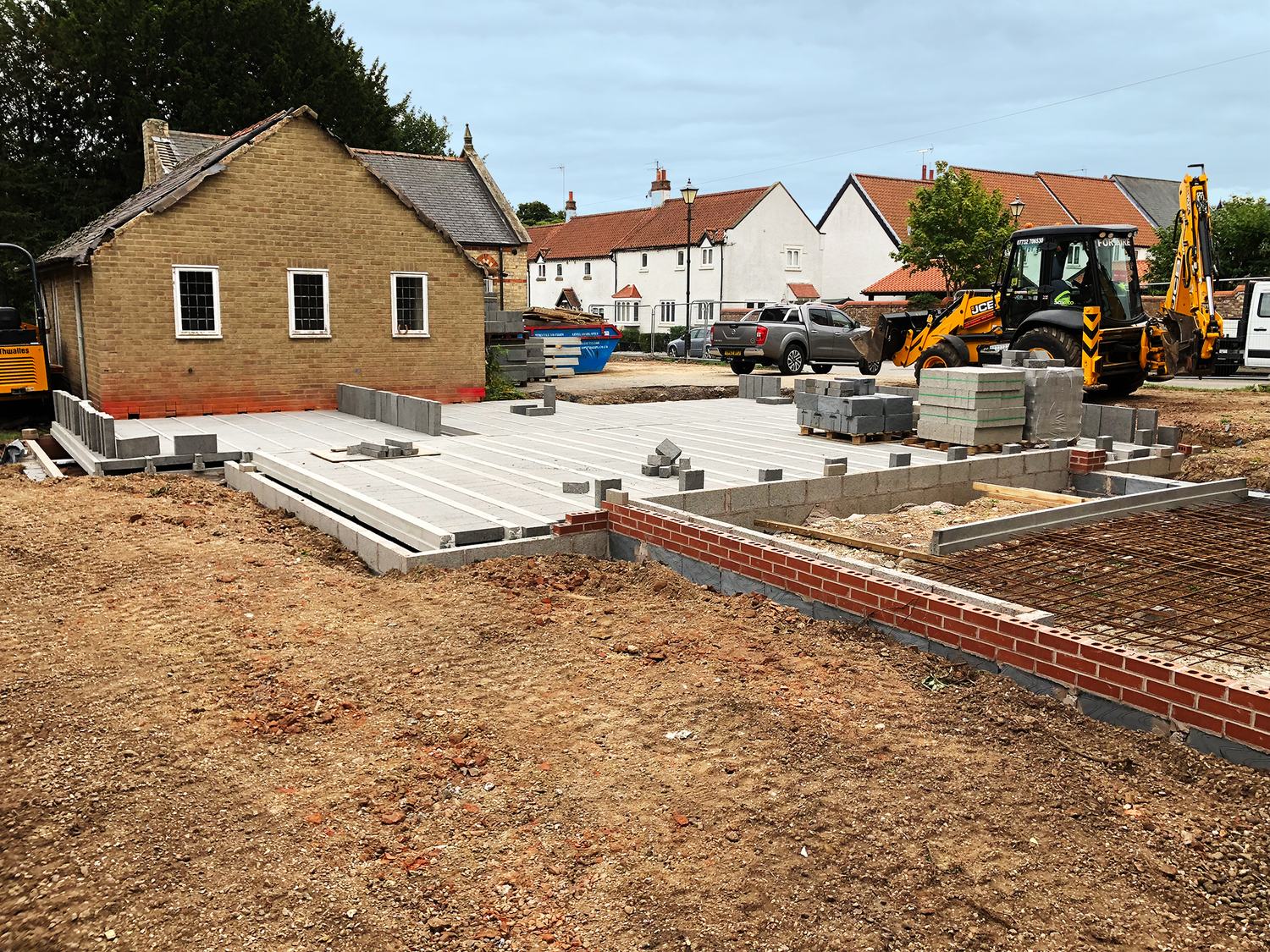 Beam and block floor and brick plinth