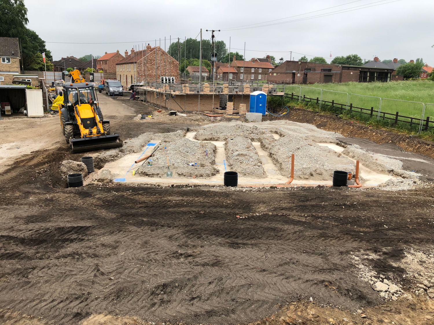 Foundations and drainage chambers on a housing plot